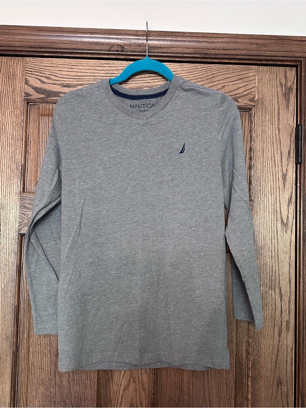 Nautica Boys Long-Sleeve Crewneck Tee — Gray with Navy Logo